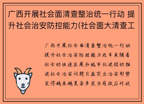 广西开展社会面清查整治统一行动 提升社会治安防控能力(社会面大清查工作)