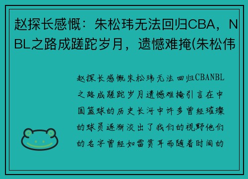 赵探长感慨：朱松玮无法回归CBA，NBL之路成蹉跎岁月，遗憾难掩(朱松伟 cba)
